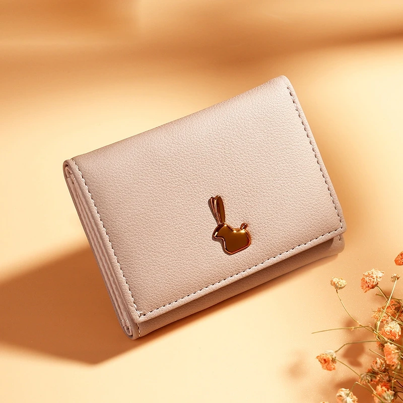 

2019 Ladies Small Card Bag Lychee Pattern Korean Wallet Multi-Card Buckle Short Wallet