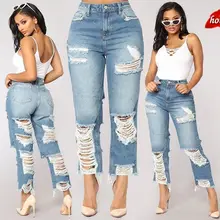 Размера плюс, женские свободные джинсы с высокой талией, женские брюки бойфренда длиной до щиколотки, женские рваные джинсы для женщин O8R2