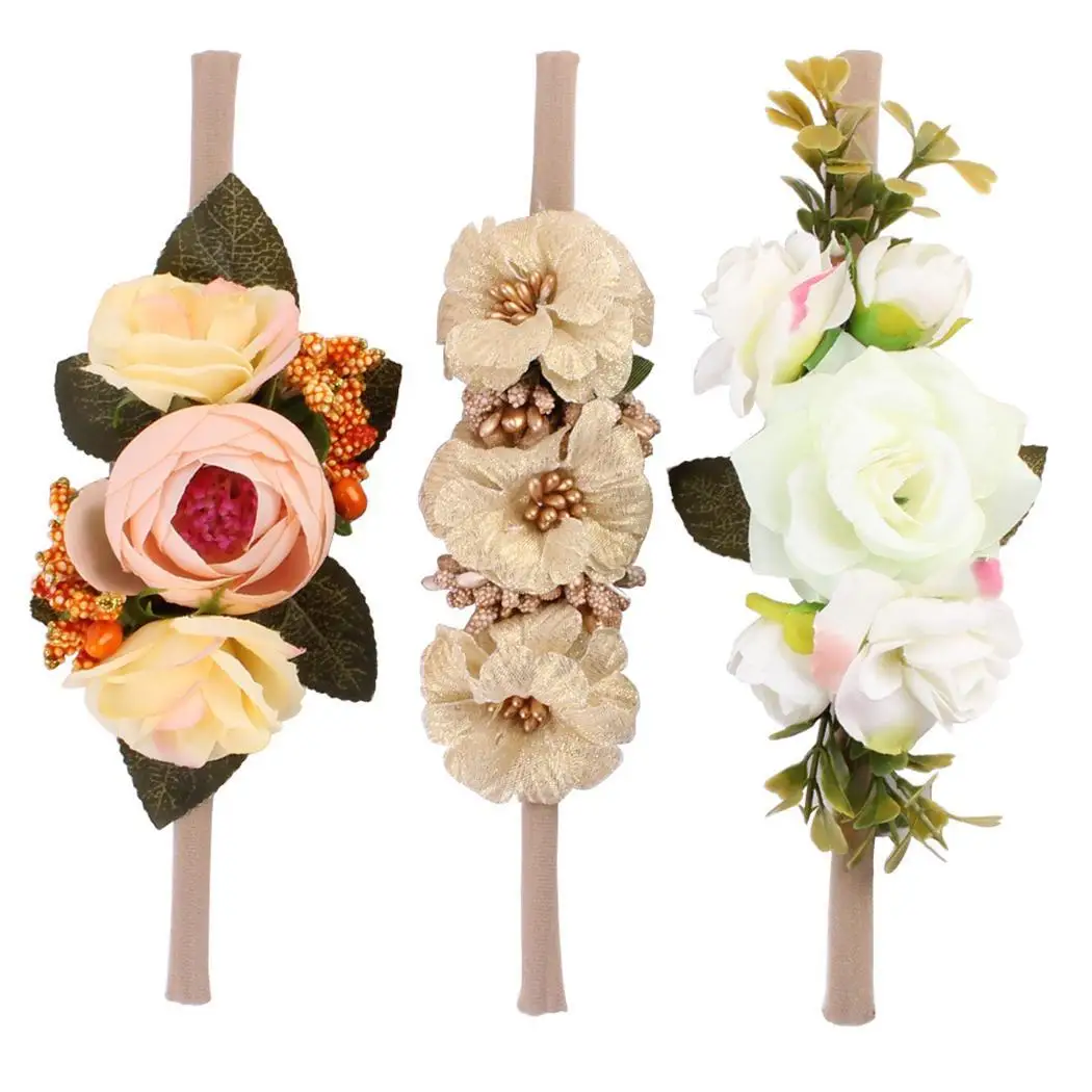 Baby Girls Baptism Headbands Infant Toddler Floral Christening