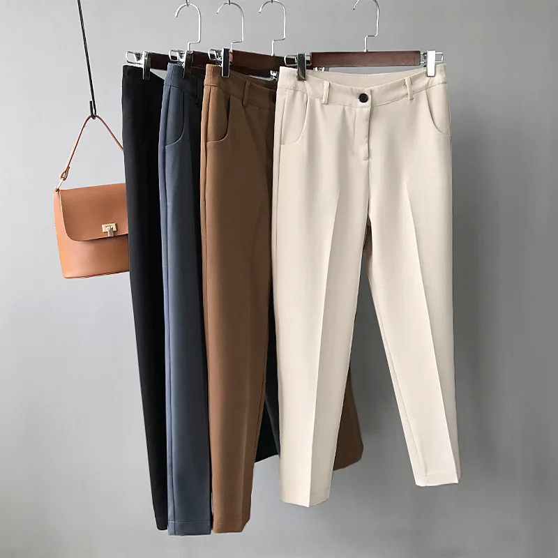 

2019 Spring Summer Women Office Work Trousers Elegant Working Pants Female Straight Suit Pant Trousers