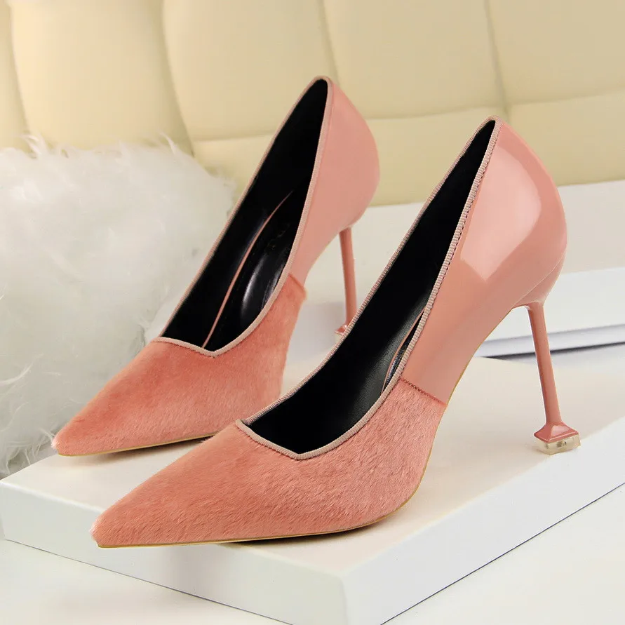 

Spring Autumn Woman Pumps High Heel Fashion Pointed Toe Party Wedding Shoes Black Pink Thin Heels Shoes DS-A0125