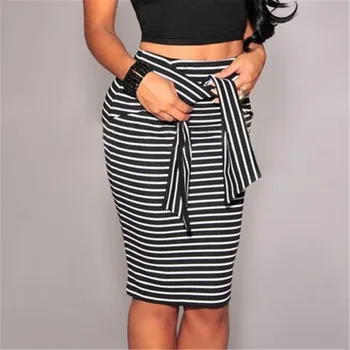 

Women Sexy Bandage High Waist Striped Pencil Skirt Bodycon Hip Short Skirts Summer Casual Women Streetweare