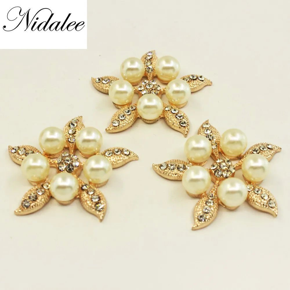 

Nidalee 38mm Beautiful Bead 5pcs Faux Pearl Rhinestone Flatback Embellishments Metal Diamond Gem Buttons for Clothing Decorative