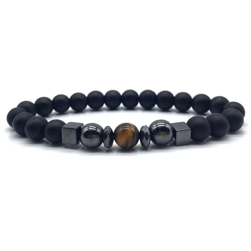 

Fashion men bracelet for women jewelry 8mm stone beads with black hematite diy charm bracelets 2019 couple Jewelry Yoga Gift