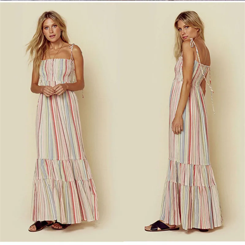 2019 Women Summer Sexy Bohemian Beach Dresses Fashion Elegant Loose Print Strapless Maxi Dress Plus Size