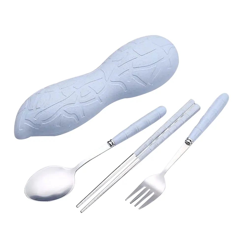 3 unids/set Portable Acero inoxidable tenedor cuchara palillos Camping cubertería accesorio