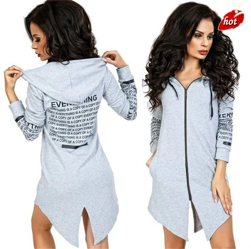 

Drawstring New Fashion Zipper jackets for women Long-sleeved Zipper Rear Fork Grab Velvet Hoodie jackets O8R2
