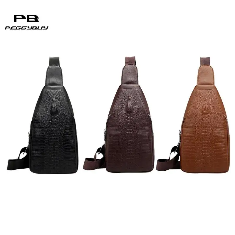 

Alligator Pattern Shoulder Waist Bags Men Travel Leather Chest Belt Packs