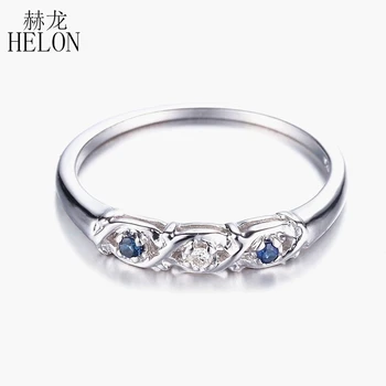 

HELON Solid 14k White Gold 0.06ct Natural diamonds & Sapphires Wedding Ring Women Gift Party Romantic Fine Jewelry Gemstone Ring