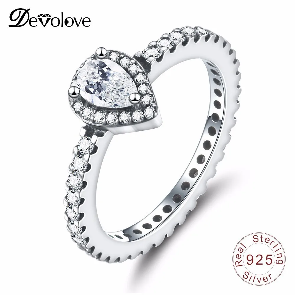 Edler Schmuck Ringe Devolove Klassische 925 Sterling Silber Radiant Teardrop Frauen Hohe Qualität & Engagement Ring Für Braut Schmuck Dropshipping