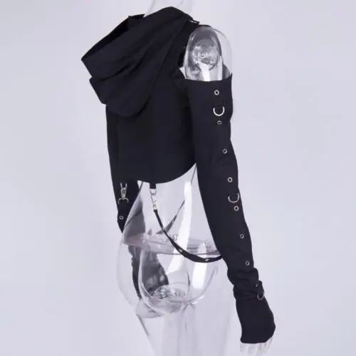 

Vintage Punk Gothic Hollow Short Thin Sweaters Long Sleeve Hoodies Cropped Tops
