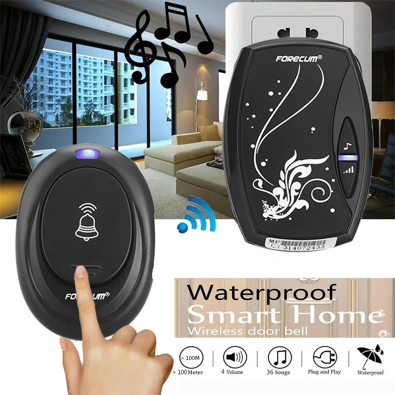 

Waterproof Wireless Door Bell Press Button Bell Remote Control LED Indicator Doorbell For Home Security