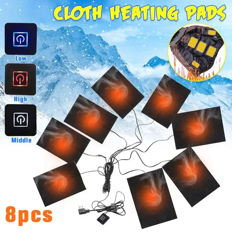 

8in1 Electric Heating Pad Electric USB Jackets Clothes Heating Pad Waterproof Carbon Fiber Heater For Winter Warmer