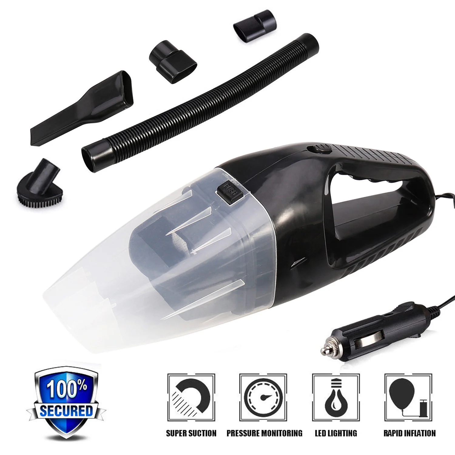 

New Car Vacuum 12V 120W Auto Vacuum Cleaner 6 in 1 Handheld Vacuums with 5m Power Cord