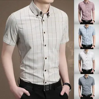 

Mens Dress Shirts short-sleeve Cotton Shirt Classic Striped short-sleeve shirt Male Social Business Dress Shirt Blue White Gray