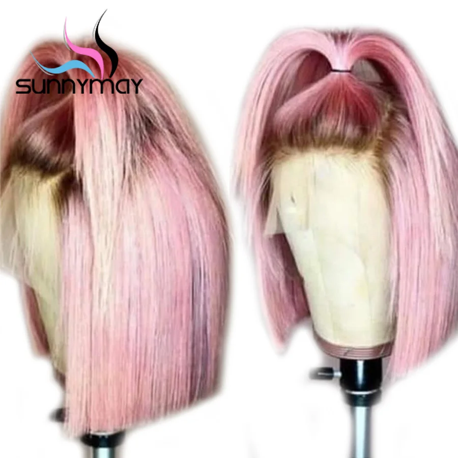 

Sunnymay Bob Wigs Pre Plucked Lace Front Human Hair Wigs Short Straight Lace Front Wigs Pink Color Ombre Human Hair Wig Remy