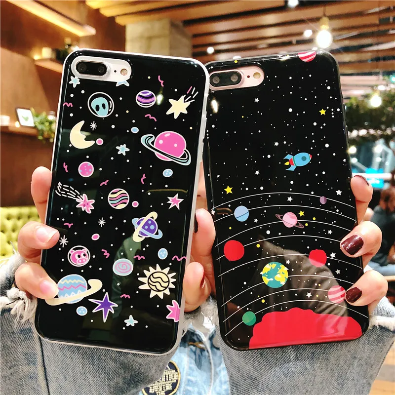 

Cartoon Planet Phone Case For iPhone X 7 8 plus Fashion Cute Soft TPU Silicone Back Cover for iphone 6 6s plus Protector Cases