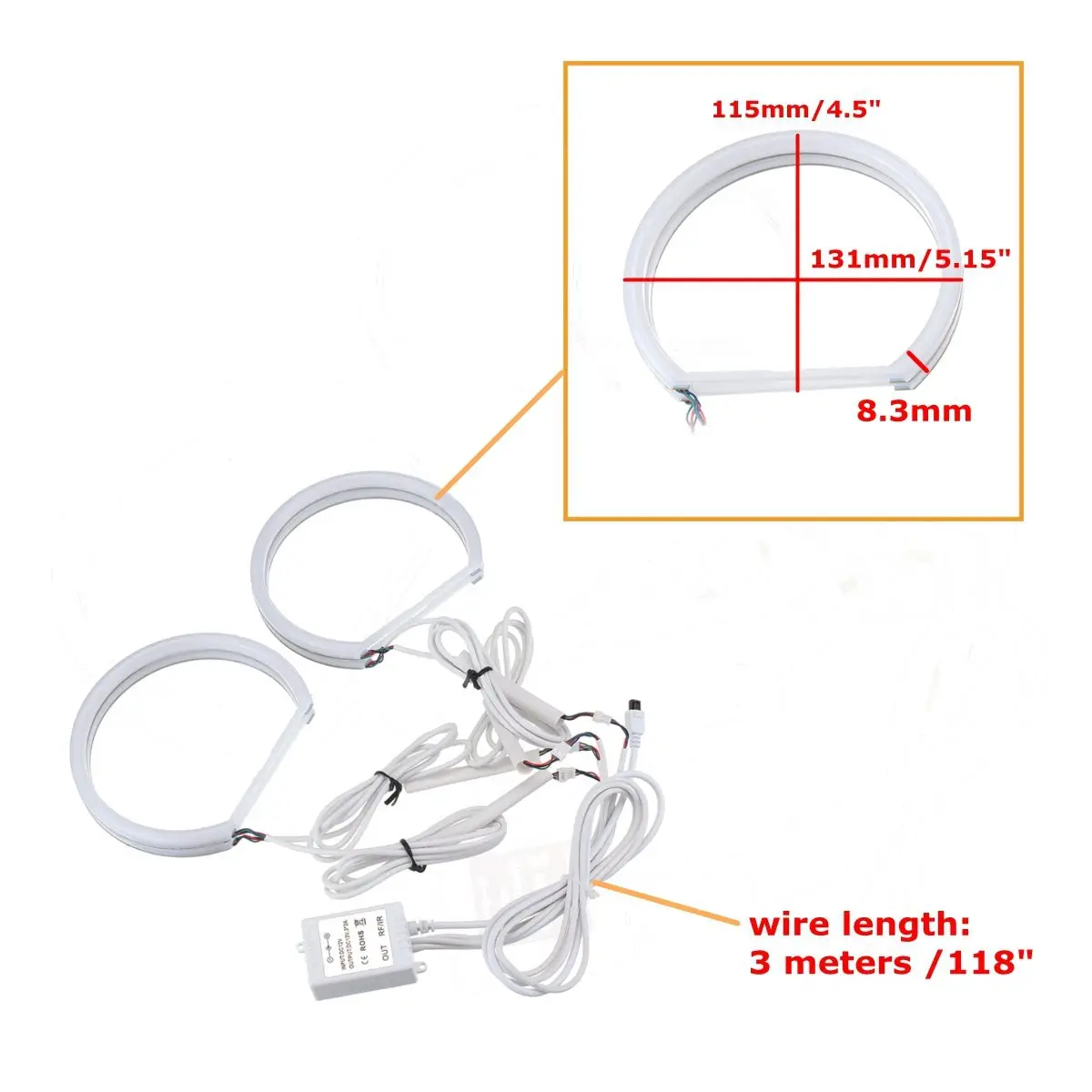  4X131mm Car Auto Halo Rings Cotton Lights SMD LED Angel Eyes for BMW E36/E38/E39/E46 RGB Car Stylin - 33007264280