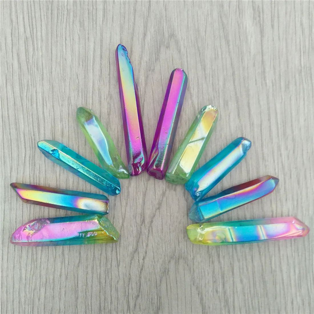 

10~40pcs Aura Crystal Point Titanium Crystals Quartz Wand Healing Stones Minerals Home Decoration Piedras Mineral Raw Natural