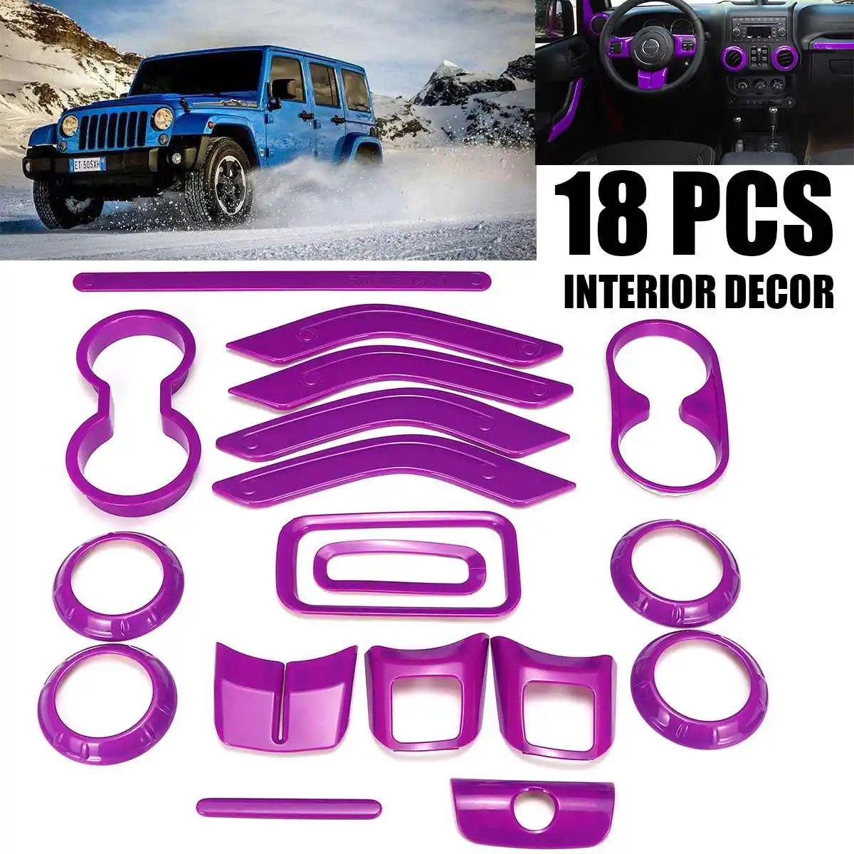 

18Pcs Car Styling Accessory Interior Moulding Cover Stickers Trim Strip Decor for Jeep for Wrangler JK JKU 4door 2011-2017