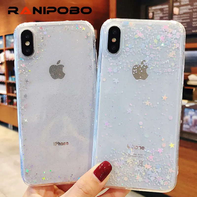 

Shining Transparent Glitter Star Powder Phone Case For iPhone X XR XS Max 8 7 Plus 6 6S Plus Fashion Bling Soft TPU Back Cover
