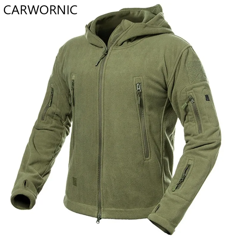 CARWORNIC Thicken Soft Shell Fleece Jackets Men Winter Hooded Windproof Tactical Outerwear Coat Casual Warm Jacket Clothes