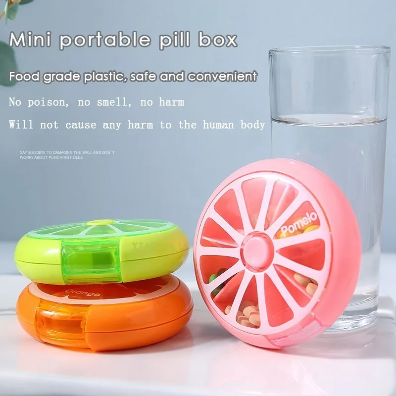 

Portable Pill Box Rotation 7 Day 1 Week Outdoor Travel Medicine Dispenser Mini Fruit Color Storage Container Round