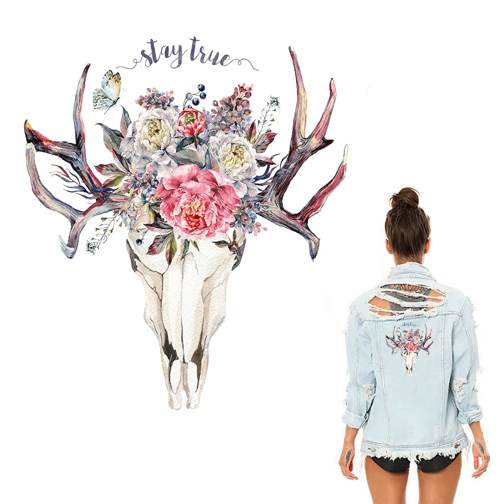 

XC 2 PCS Animal Patches Skull Iron on DIY Patches Heat Transfer Stickers for Clothing Household Decoration Appliqued Parches
