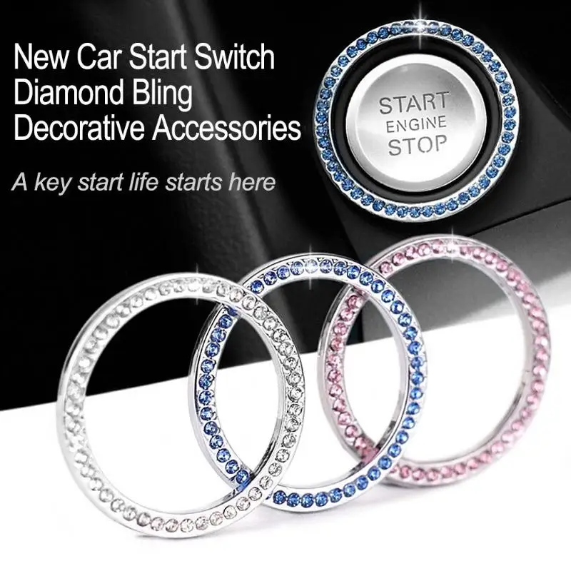 

Auto Car Bling Decorative Accessories Automobiles Start Switch Button Decorative Diamond Rhinestone Ring Circle Trims 40mm/1.57"