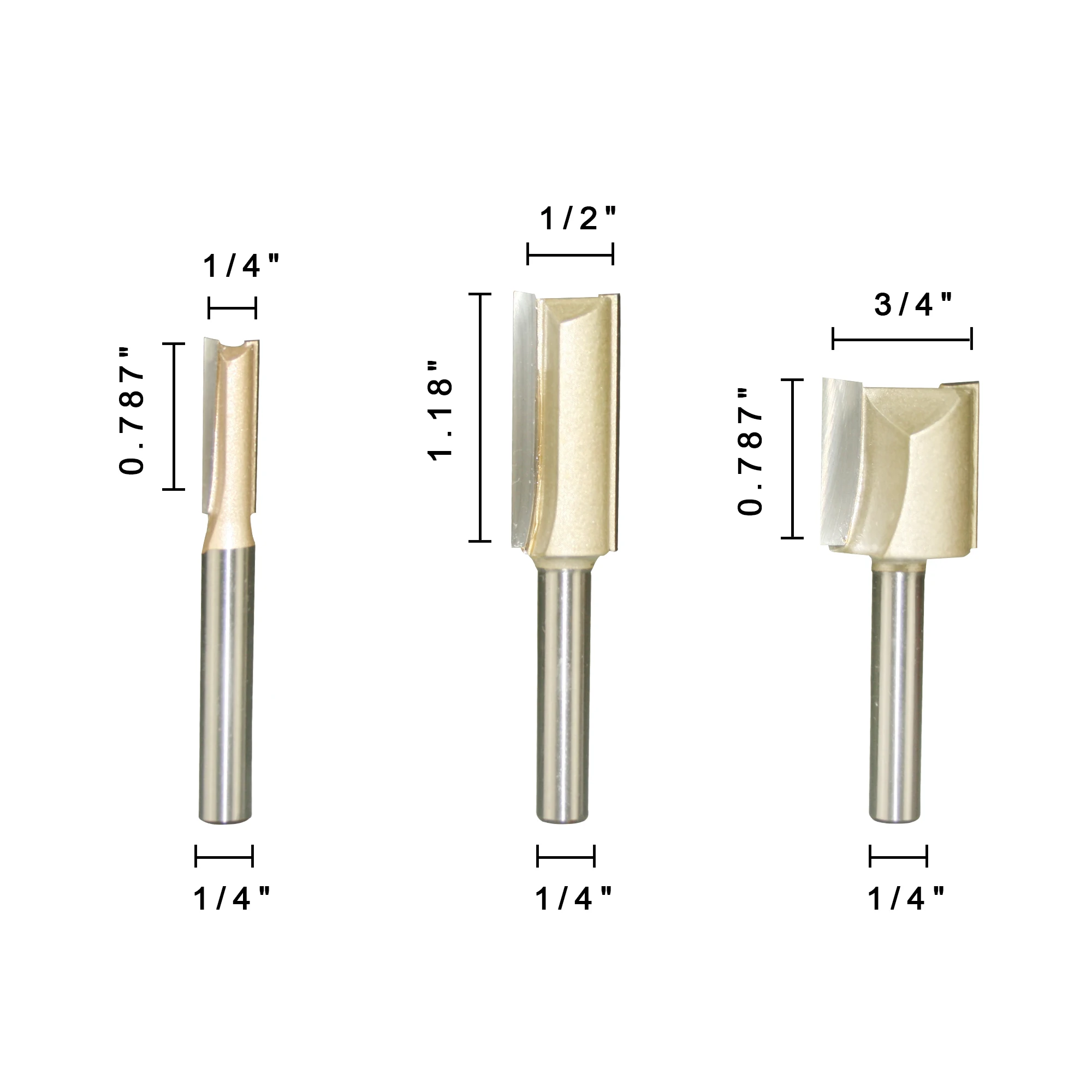 

SHINA 3PCS Straight Bit Set Double Flute 1/4-Inch Shank (Diameter 1/4"1/2"3/4") Playwood Dado Cutting Length