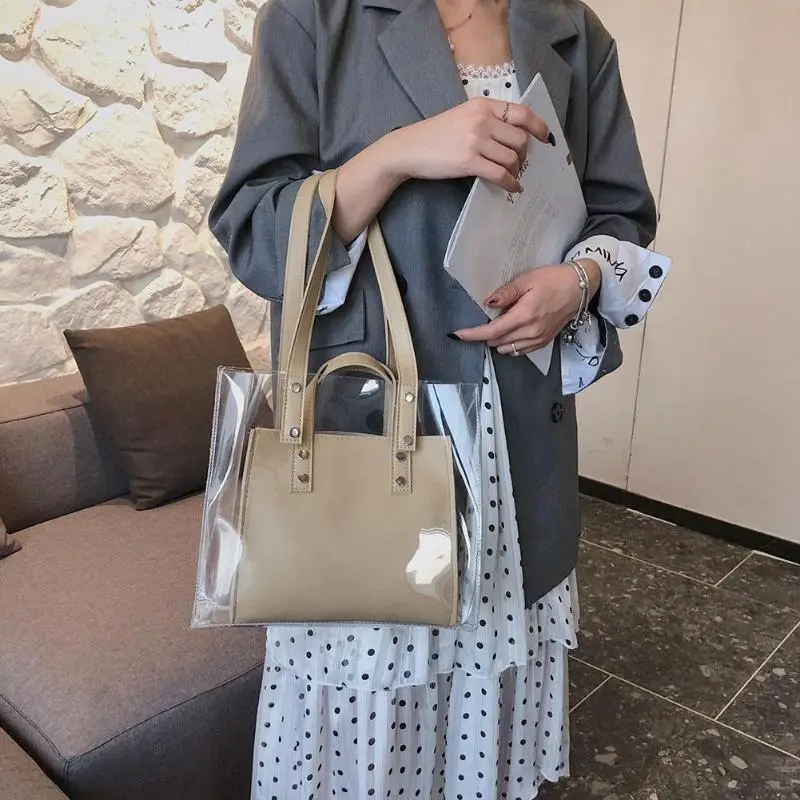 2 قطعة/المجموعة شفافة الكتف رسول حقائب النساء مخلب Crossbody أعلى-حقائب بيد للسيدات التسوق اليد