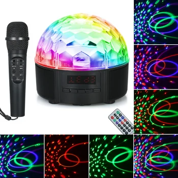 

USB LED Ball Light Colorful LED BT Speaker Light Remote Control Music Player + FM Radio + Rotating Ball Light with Microphone