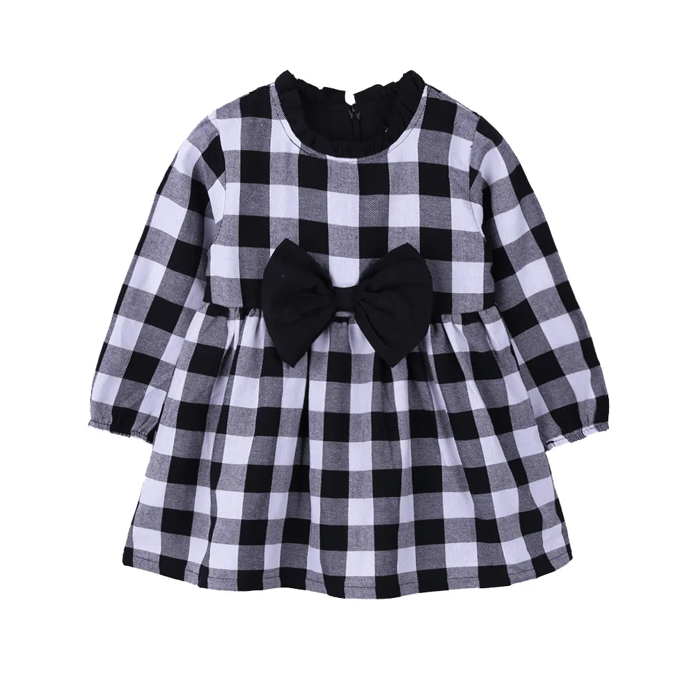 

girls dress kids clothes 2019 new spring autumn cotton round neck plaid bow dress long sleeve baby clothes
