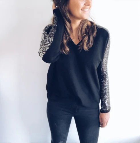 

Womens Tops Blouses 2018 Fashion Back Sequined Blouse Long Sleeve Blouse Tunic Shirt Jumper Top Blusas Femininas Clothing Winter