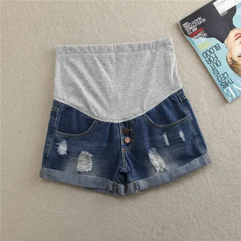 

Maternity Summer pants Holes Volume Edge Pregnant Jeans Woman Cowboy Shorts Support Abdomen Button Pregnancy Clothes Embarazada