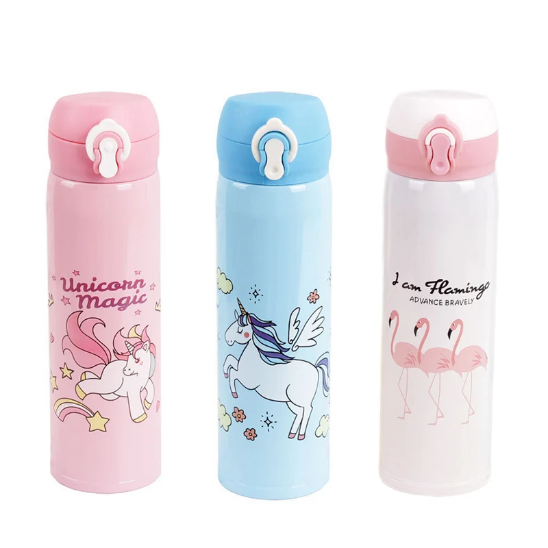 

Flamingo Travel Mugs Portable Student Insulation 500ml Drink Bottle Stainles Steel Coffee Tea Children Cup Vacuum Flasks