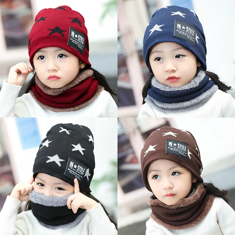 Hot parent child 2pcs super warm Winter balaclava wool Beanies Knitted Hat and scarf for 3-12 years old girl boy hats