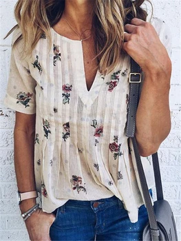 

2018 new fashion sweet style women clothing Floral printed casual plus size women tops short sleeved blouses loose women shirts