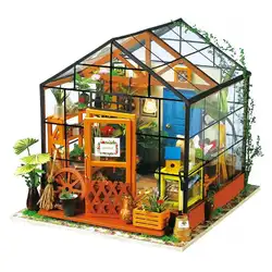 Деревянный Миниатюрный Кукольный дом DIY Кэти зеленый сад с мебель для детей и взрослых Вилла Модель Строительство наборы подарок детей