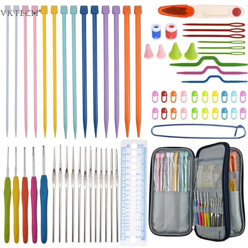 

70Pcs/Set Aluminum Craft Needles DIY Knitting Sweater Sewing Tool Kit Ergonomic Plastic Long Crochet Hooks Set with Storage Bag
