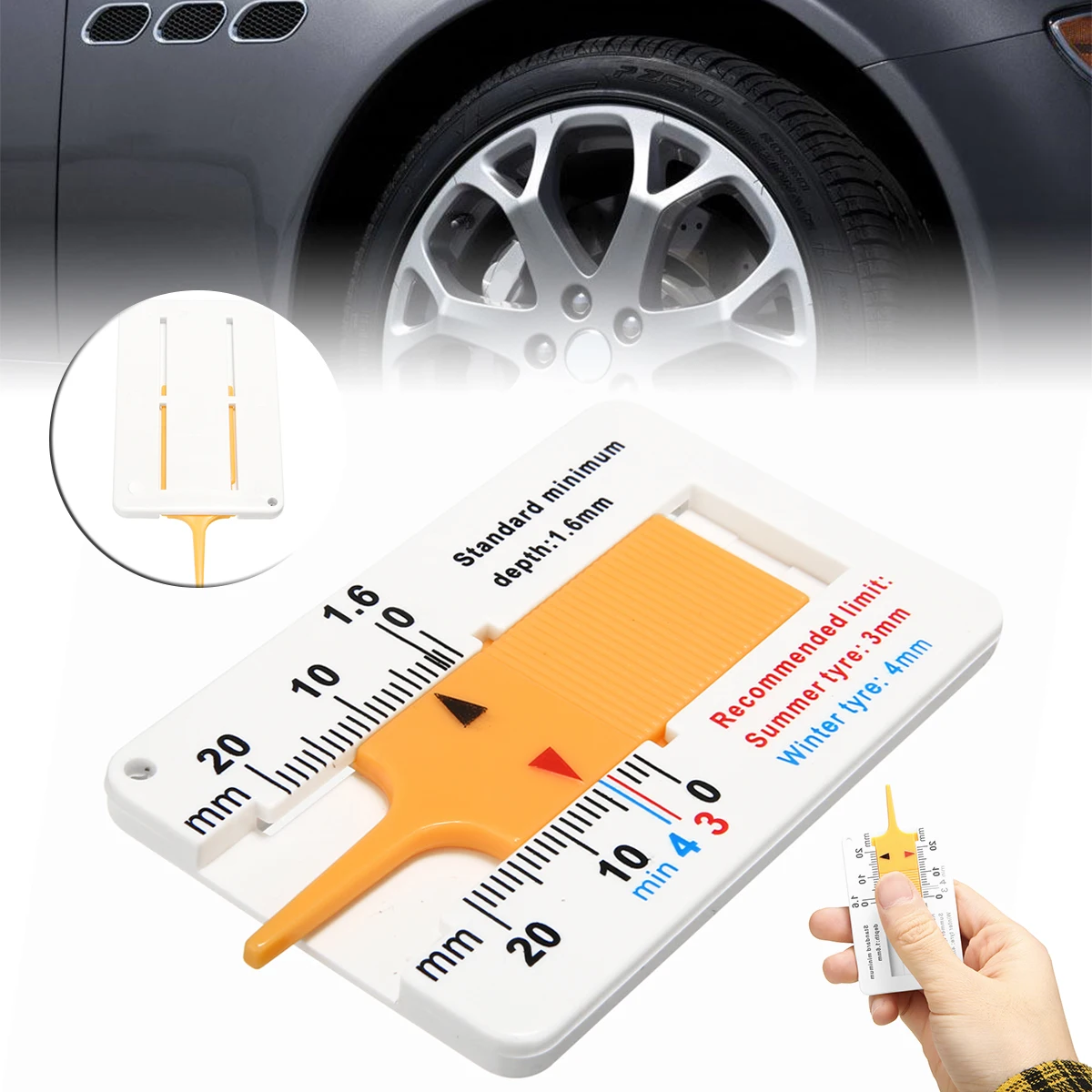 

Auto Tyre Tread Depth Gauge Caliper 0~20mm Trailer Wheel Measure Repair Tool Compact Design FOR Car Motorcycle Caravan