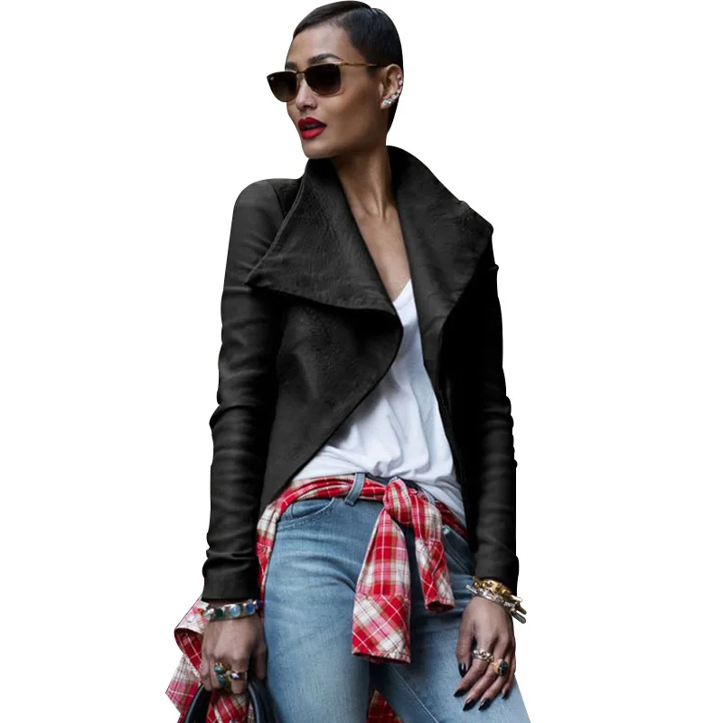 

SWYIVY Jackets Coat For Woman Faux Leather Female Casual Clothing Spring 2019 New Short Design Lady Jacket Coat Black Outwear