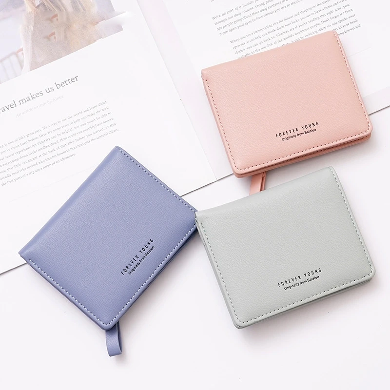 

Short Ladies Wallet Korean Version Small Fresh Two Fold Student Bag Simple Multi-Card Position Buckle Coin Purse