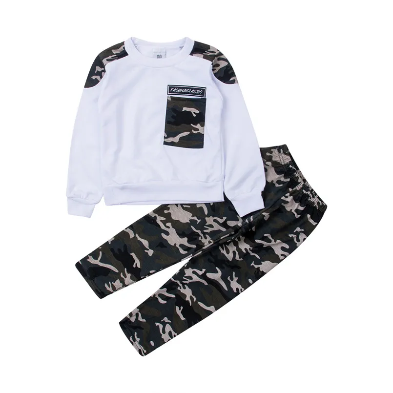 2PCS Baby Clothes Boy Sports Set Kids Boys Fashion Camouflage Tops Long Sleeve T-shirt Pants Tracksuit Sport Suit 2B02 |