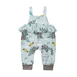Милый новорожденных летняя одежда для маленьких девочек мультфильм Ленивец печати ползунки без рукавов рюшами Ползунки с цветами пляжный