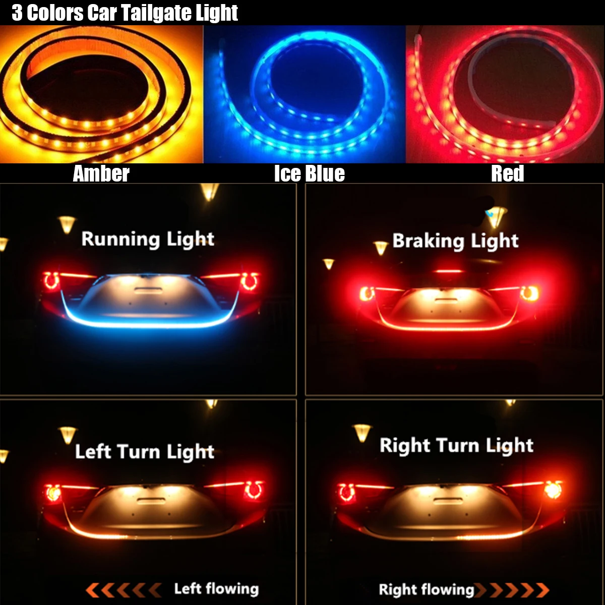 

Car styling flowing LED Trunk Tail strip light car Rear Warning Lamp Turn Signal Brake Reverse Lights Luggage Compartment light