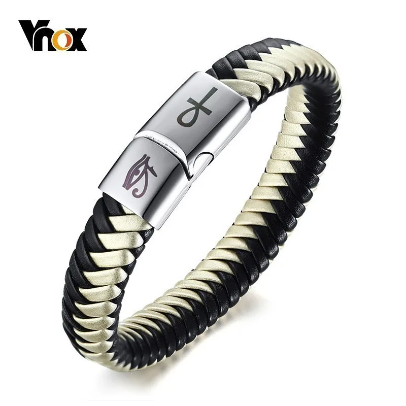 

Vnox 12mm Horus Eyes Anka Cross Bracelets for Men Genuine Leather with Stainless Steel Magnet Clasp Sporty Male Pulseira