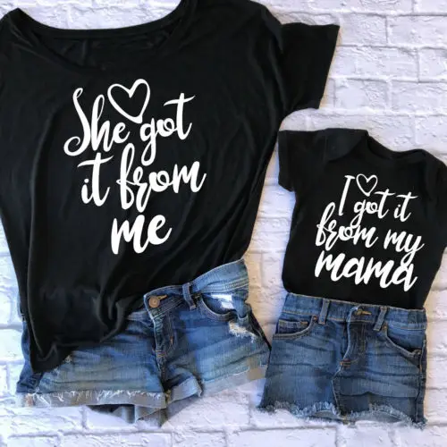 

Family Matching Outfits Mama's Women Mother Tops Kids Girls Daughter Summer Tee T-shirt Clothes