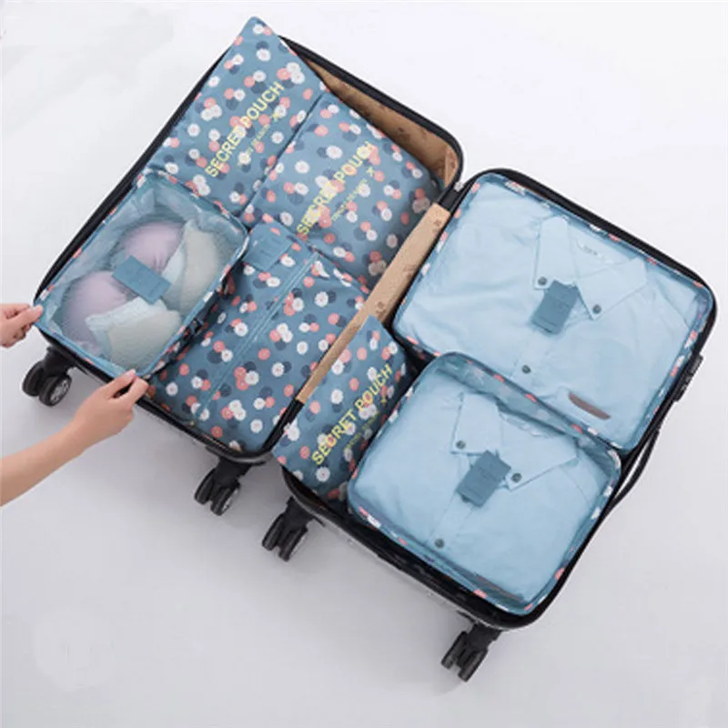 

7PCS Cube Storage Bag Travel Home PracticaL Large Capacity Polyester Luggage Storage Bag Packing Clothes Socks Makeup Organizers