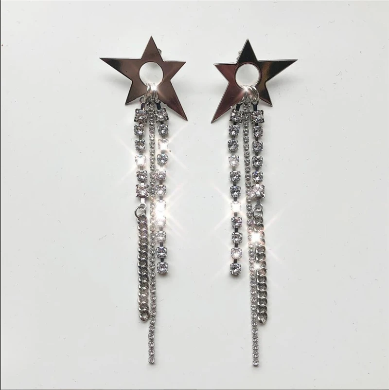 

Europe and the United States big fashion network red creative irregular five-pointed star earrings chain tassel earrings